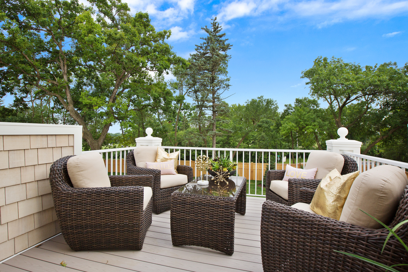 Spacious deck with beautiful outdoor furniture